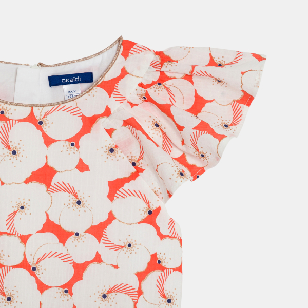 فستان واسع مزين بطبعة، باللون البرتقالي للفتيات